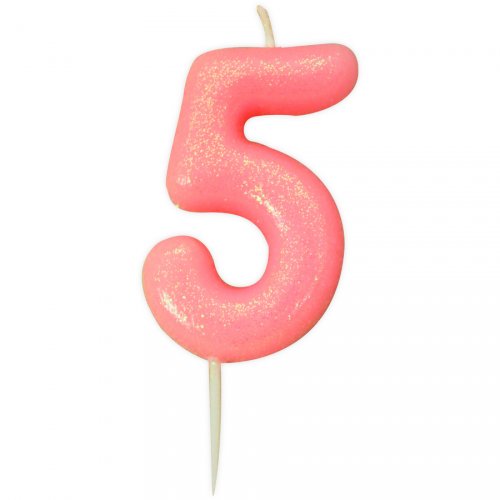 Bougie Rose Glitter Chiffre 5 (7 cm) 