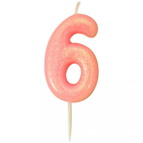 Bougie Rose Glitter Chiffre 6 (7 cm) 