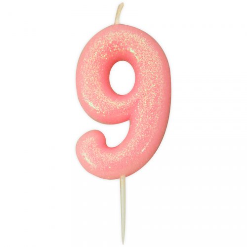 Bougie Rose Glitter Chiffre 9 (7 cm) 