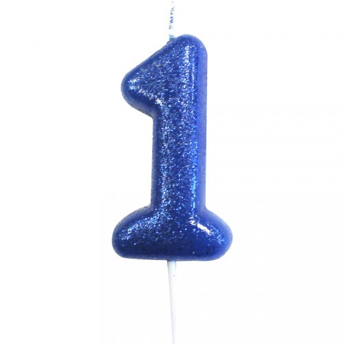 Bougie Bleu Glitter Chiffre 1 (7 cm) 