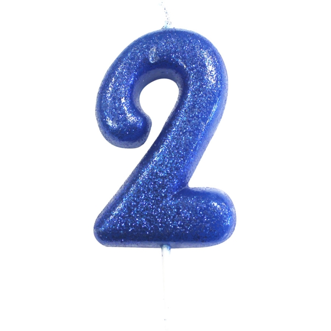 Bougie Bleu Glitter Chiffre 2 (7 cm) 