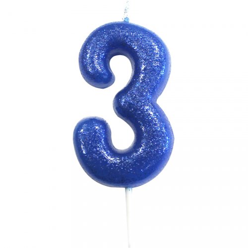 Bougie Bleu Glitter Chiffre 3 (7 cm) 