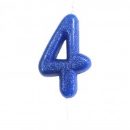 Bougie Bleu Glitter Chiffre 4 (7 cm)