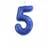 Bougie Bleu Glitter Chiffre 5 (7 cm)