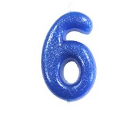 Bougie Bleu Glitter Chiffre 6 (7 cm)