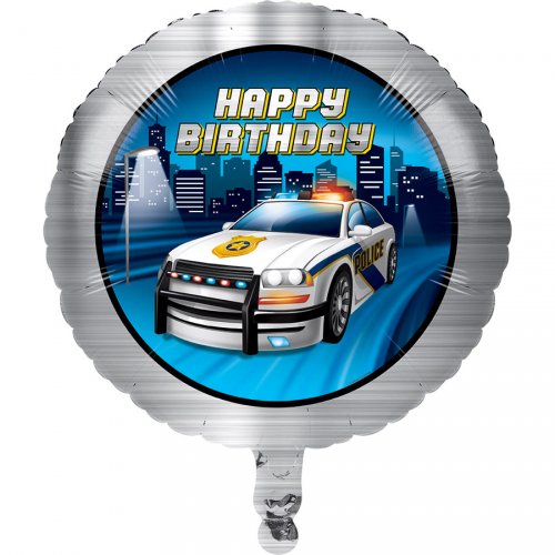 Ballon à plat Happy Birthday Police Patrouille 
