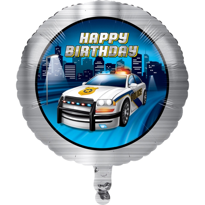 Ballon  plat Happy Birthday Police Patrouille 