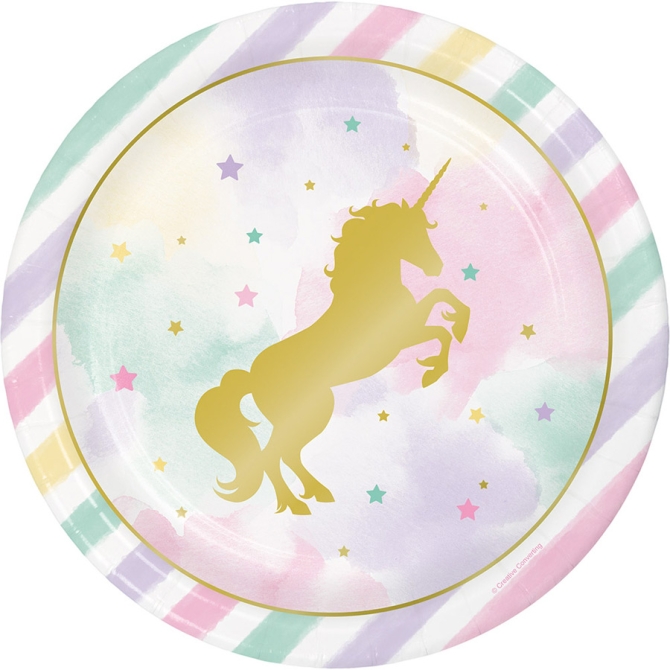 8 Assiettes Licorne Rainbow Pastel 