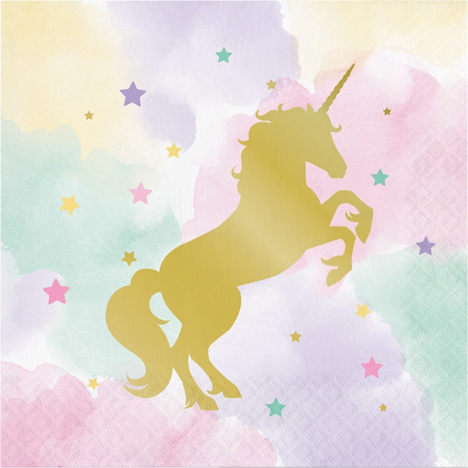 16 Serviettes Licorne Rainbow Pastel 