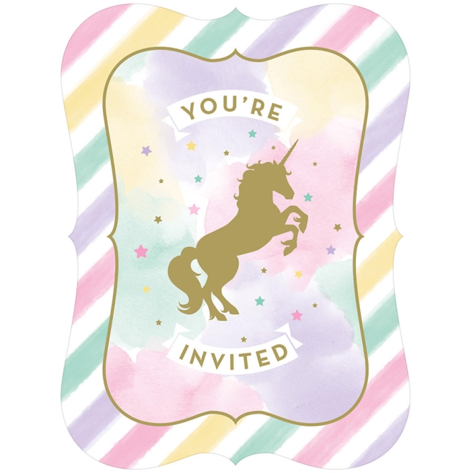 8 invitations Licorne Rainbow Pastel 