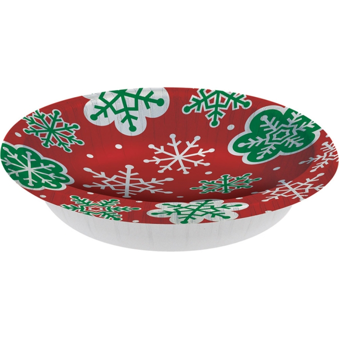 8 Assiettes Bols Flocons Rouge et Vert (18 cm) 