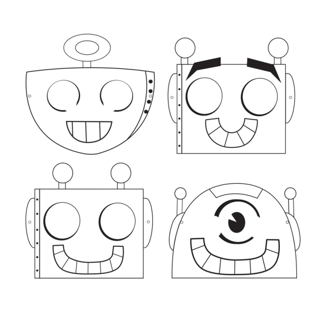 12 Masques  Colorier Robot Party 