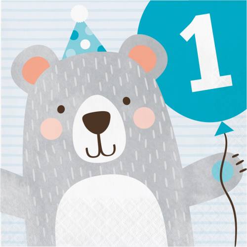 16 Serviettes 1 An Baby Ours Deco Table Anniversaire Annikids