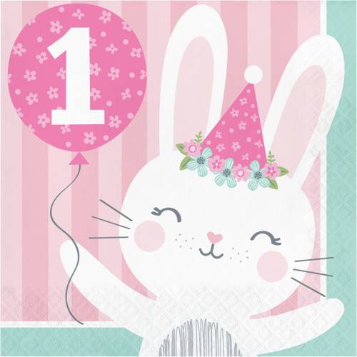 16 Serviettes Lapin Joyeux 1 An Pour L Anniversaire De Votre Enfant Annikids