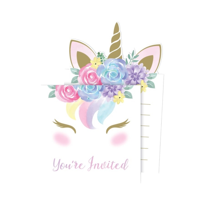 8 invitations Unicorn Baby 