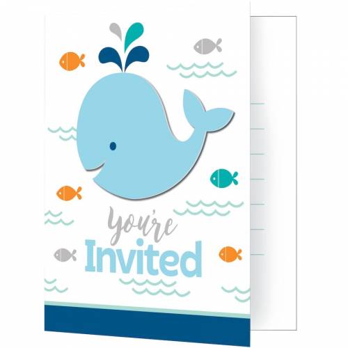 8 invitations Baleine Bleue 