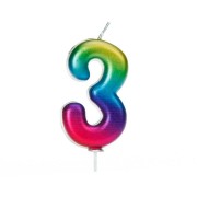 Bougie Rainbow Chiffre 3 - 7 cm
