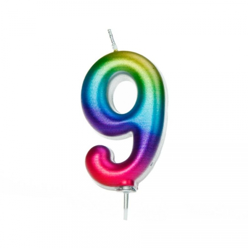 Bougie Rainbow Chiffre 9 - 7 cm 
