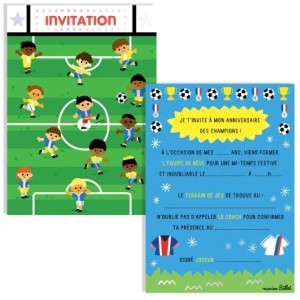 8 Invitations et 8 Enveloppes - Foot