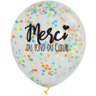 3 Ballons Confettis Multicolores - Merci du Fond du Coeur