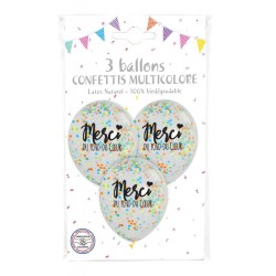 3 Ballons Confettis Multicolores - Merci du Fond du Coeur. n2