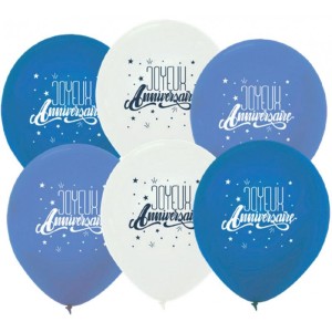 6 Ballons Joyeux Anniversaire - Bleu/Blanc