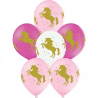 6 Ballons Licorne Or - Rose