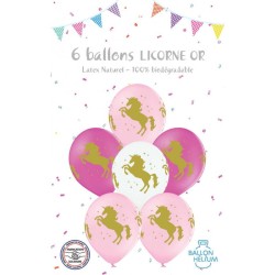 6 Ballons Licorne Or - Rose. n1