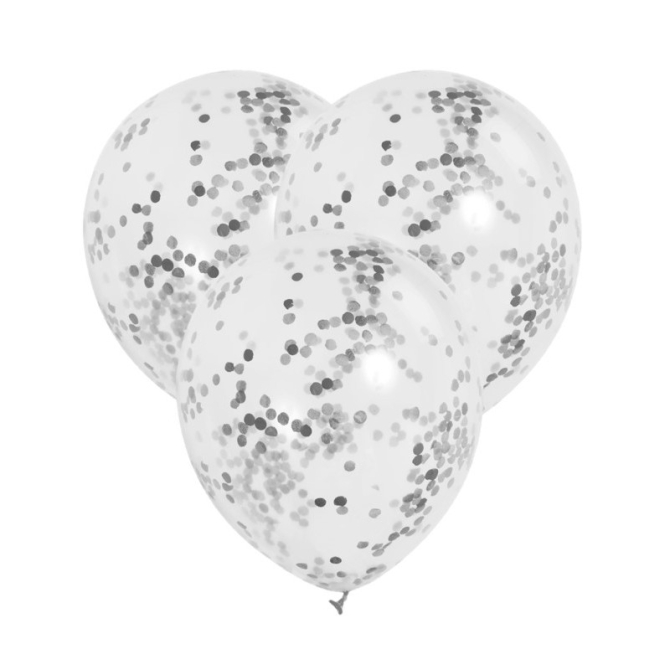 3 Ballons Confettis - Argent 