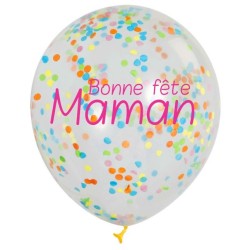 3 Ballons Transparents Confettis Multicolores - Bonne Fte Maman. n1