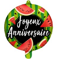 Ballon Aluminium Hélium Joyeux Anniversaire Pastèque - 45 cm