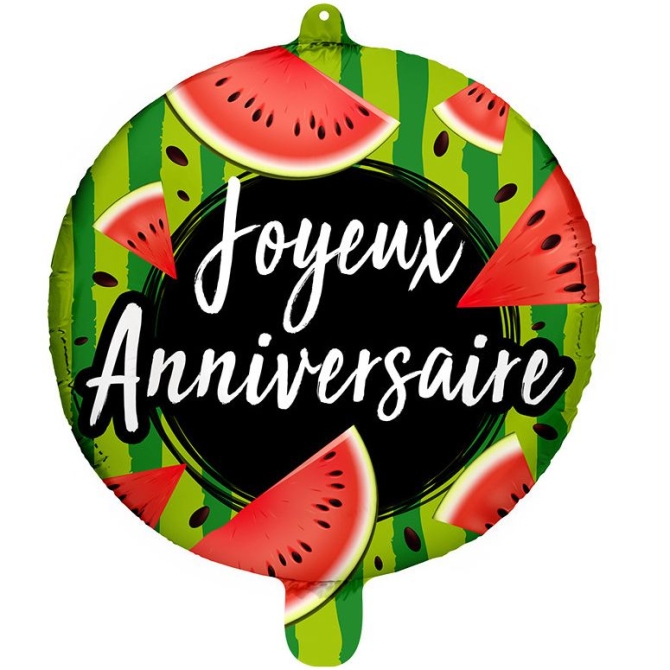 Ballon Aluminium Hlium Joyeux Anniversaire Pastque - 45 cm 