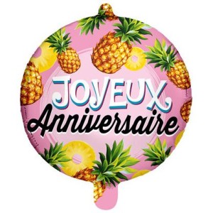 Ballon Aluminium Hlium Joyeux Anniversaire Ananas - 45 cm
