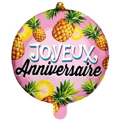 Ballon Aluminium Hlium Joyeux Anniversaire Ananas - 45 cm 