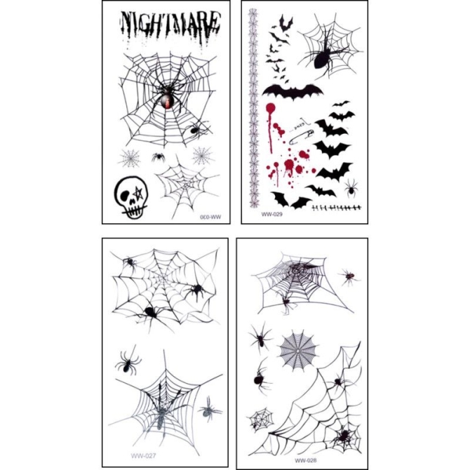 4 Mini Planches Tatouages Halloween  Rigolos et Effrayants ! 