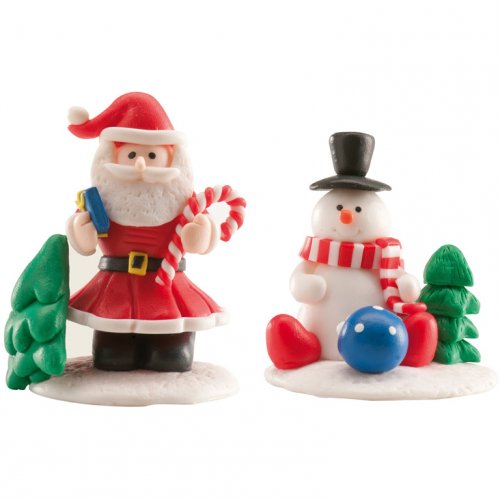 1 Père Noël et 1 Bonhomme de neige sur socle 