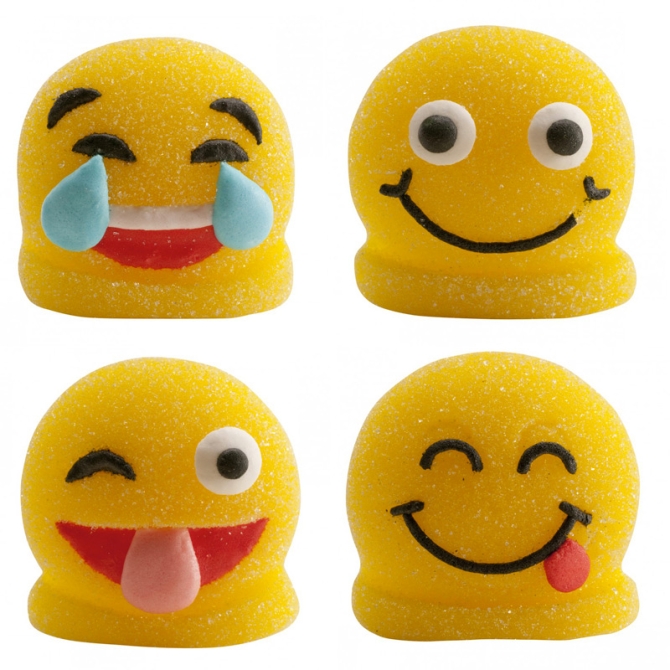 4 Figurines Smiley 2D en sucre glifi 