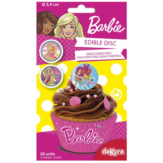 16 Mini Disques Barbie (3, 4 cm) - Sucre 