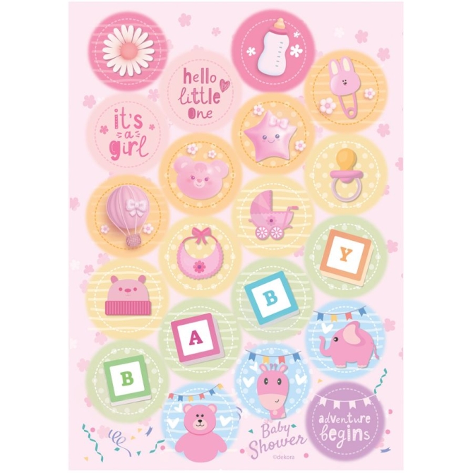 20 Mini Disque Baby Schower Girl  3, 4 cm - Comestible 