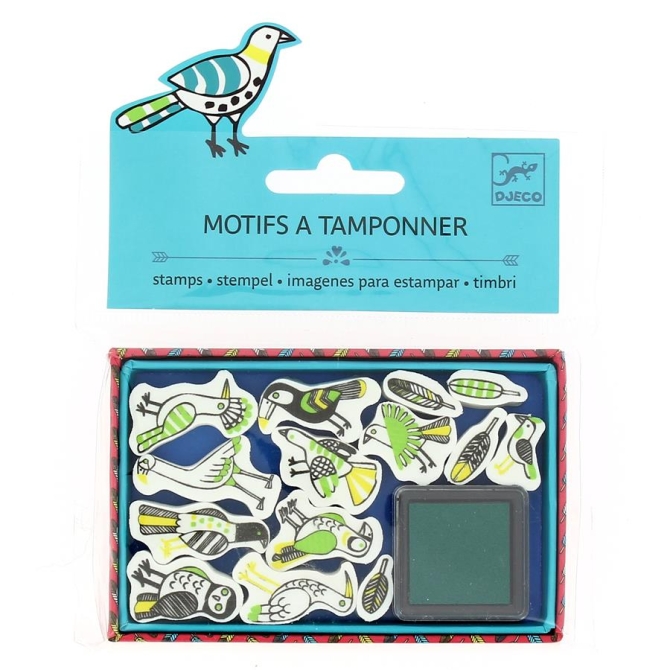 Mini tampons Oiseaux  +  Encreur vert fonc 