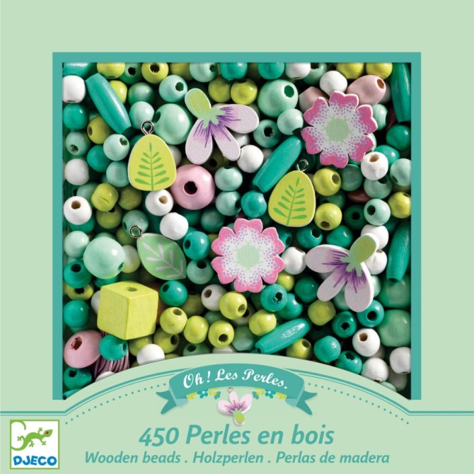 450 Perles en Bois - Feuilles et Fleurs 