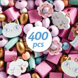 450 Perles en Bois - Arc-en-Ciel Pastel. n3