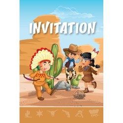 6 Invitations Indiens et Cowboys. n1