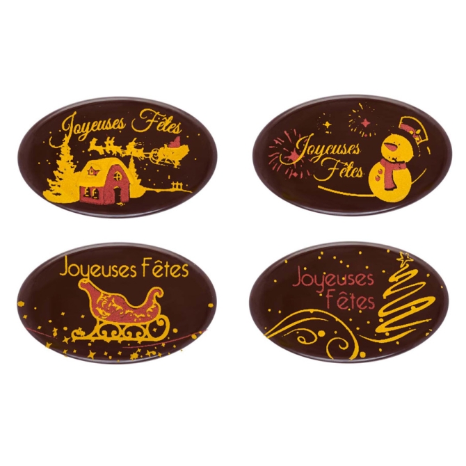 4 Plaquettes Ovales Joyeux Ftes - Chocolat Noir 