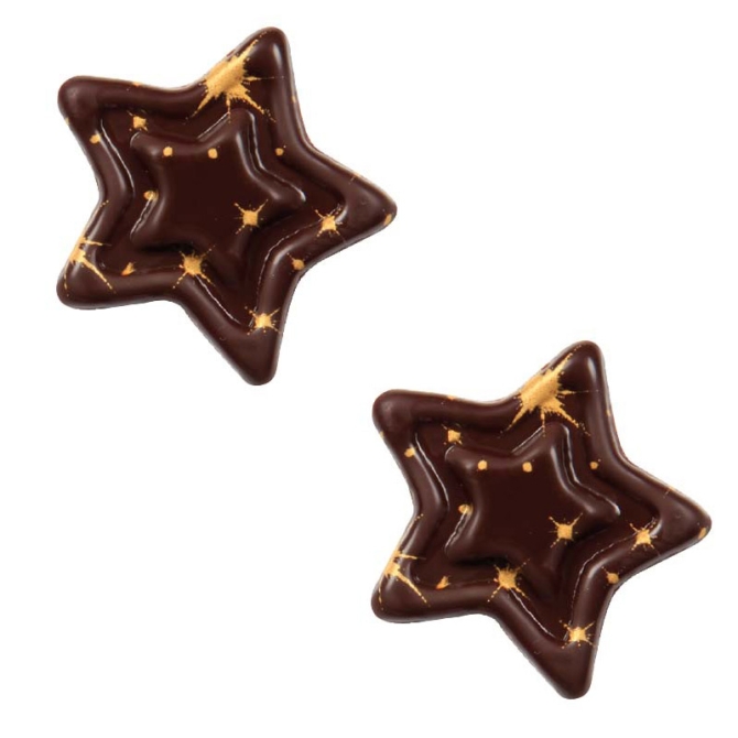 2 Etoiles Relief 3D Jaune / Cuivre Scintillant - Chocolat Noir 