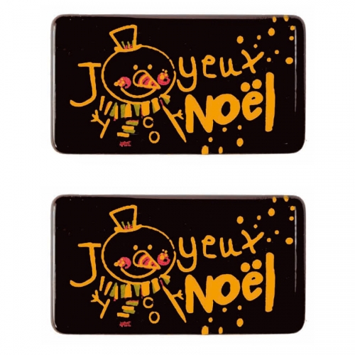 2 Plaquettes Joyeux Noël Bonhomme de Neige (5,5 cm) - Chocolat Noir 