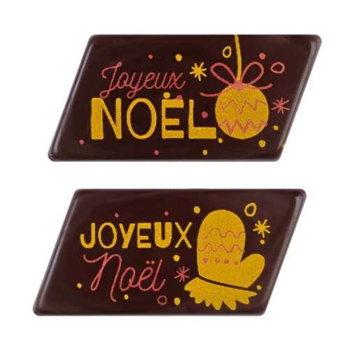 2 Plaquettes Joyeux Noël Boule + Gant (5,5 cm) - Chocolat Noir 