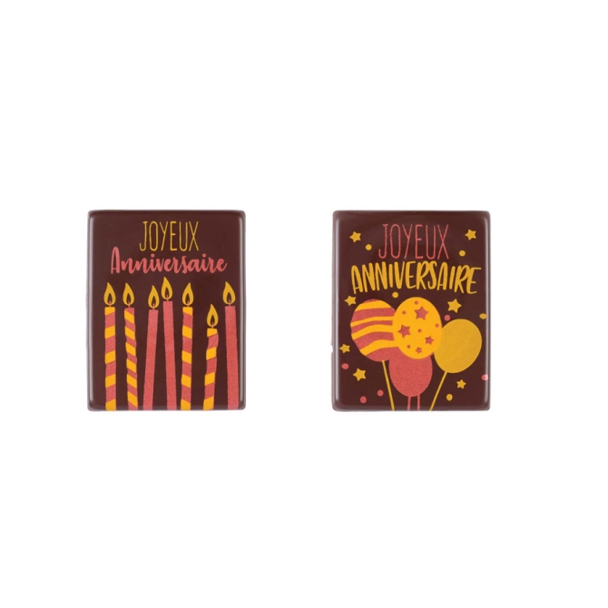 2 Plaquettes Joyeux Anniversaire (5, 2 cm) - Chocolat Noir 