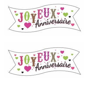 2 Banderoles Joyeux Anniversaire Coeur (9,4 cm) - Azyme