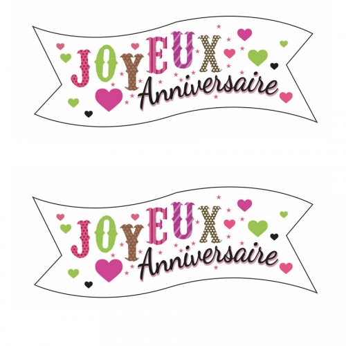 2 Banderoles Joyeux Anniversaire Coeur (9,4 cm) - Azyme 